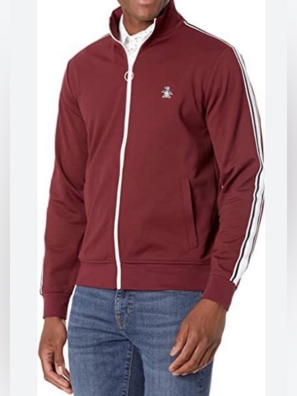 Original Penguin Menβs Zip Up Track Jacket with Contrast Stripes